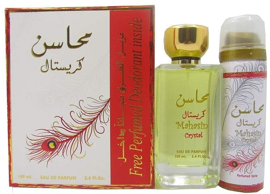 Mahasin Crystal By Lattafa With Perfume 100ml , Perfume Spray 200ml