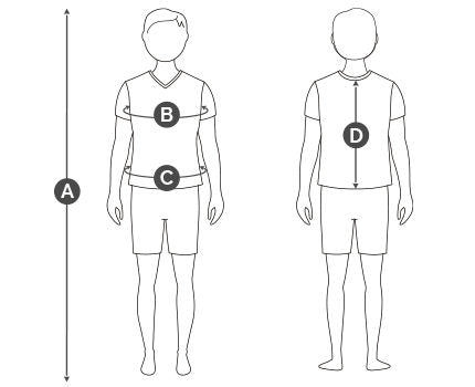 Helite Zip in 2 airbag vest size chart for children