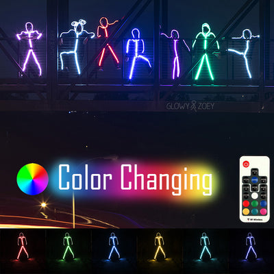 RGB Color Changeable light up LED Stick Figure, Glowy Zoey