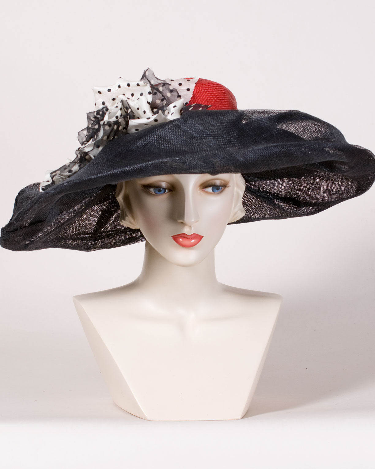 Louise Green hat, Sisal crown with puff sinamay brim & large polka dot ...