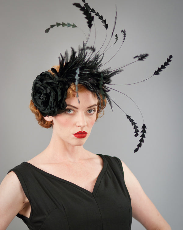Louise Green hat, Hand rolled silk chiffon flowers on headband – Louise ...