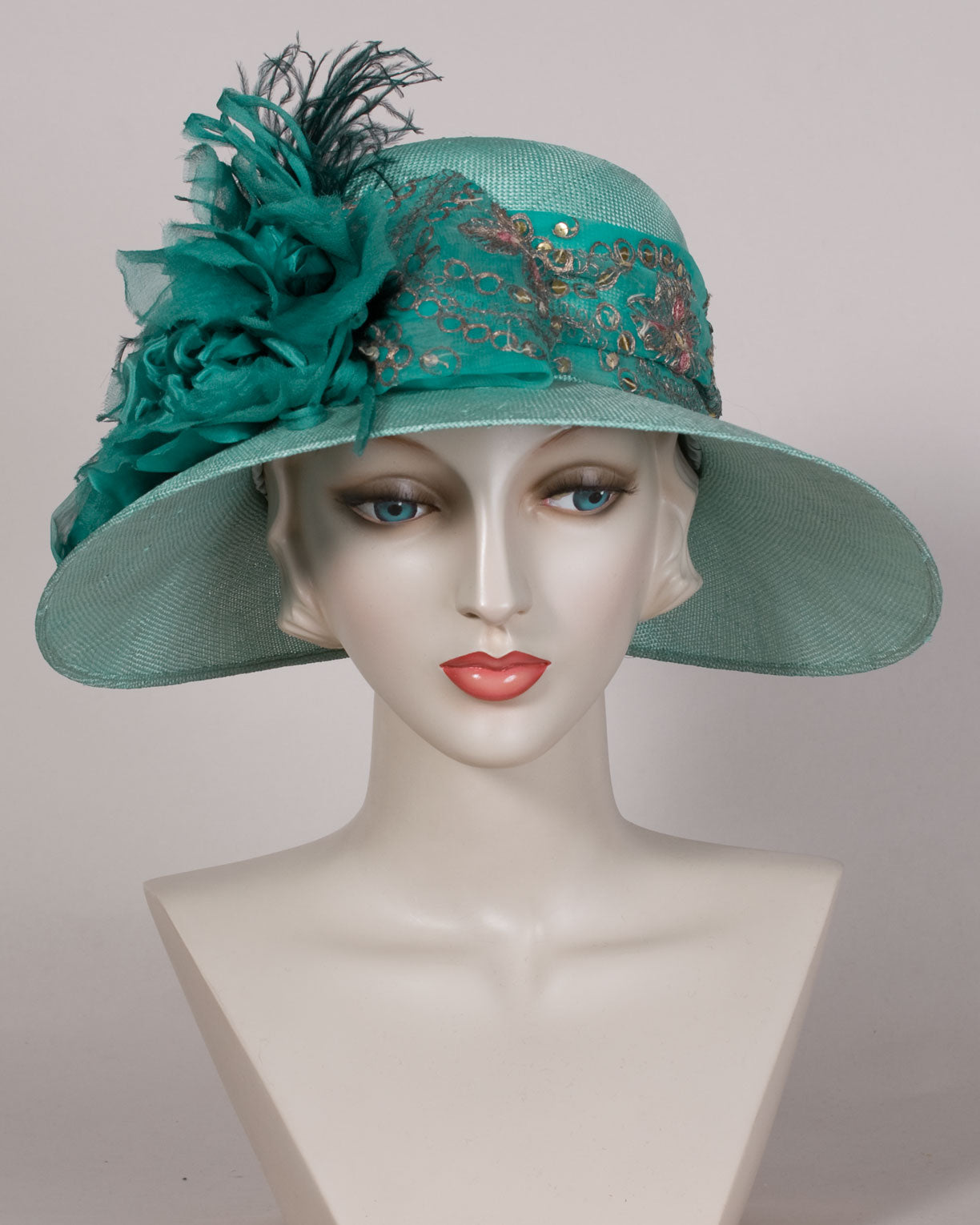 Louise Green hat, One-of-a-kind, profusion of vintage trims, sequinned ...