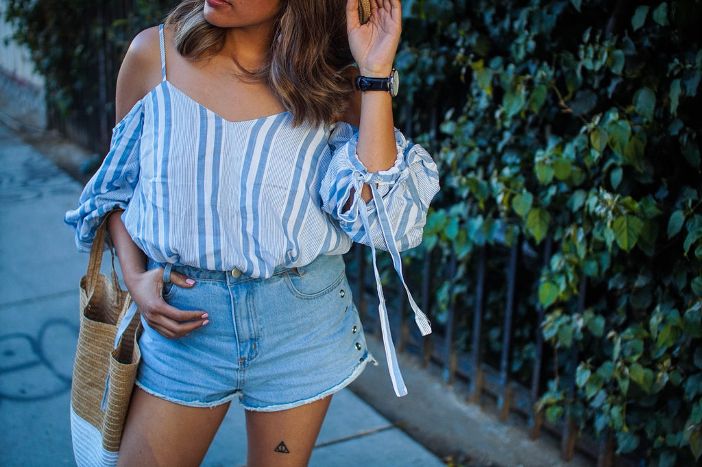 Off The Shoulder Top and Highwaist Cutoff Shorts