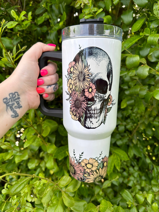 40oz Tumbler With Handle Floral Butterfly