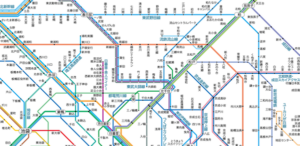 鉄道路線図に駅名が掲載された画像