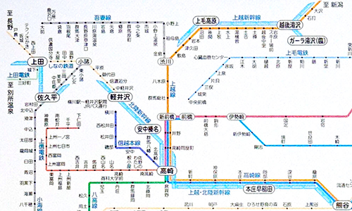 軽井沢周辺の鉄道路線図