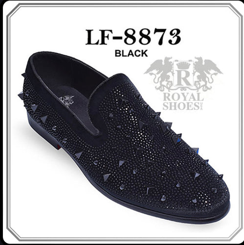 Royal Shoes Black/Gold Rhinestone Leaf Print Smoking Slip-on Red Botto – CC  Suits