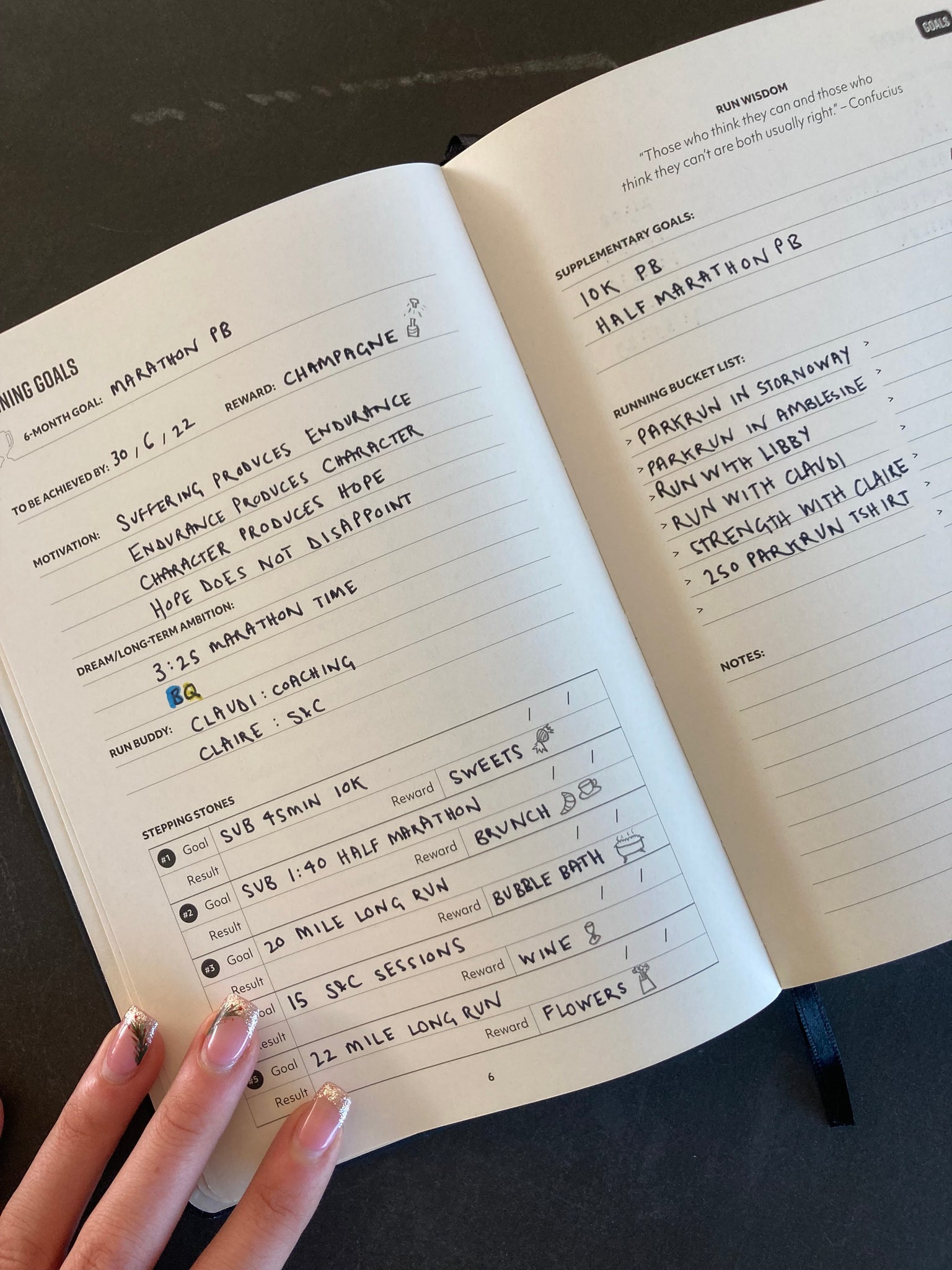 Run Journal goal setting pages