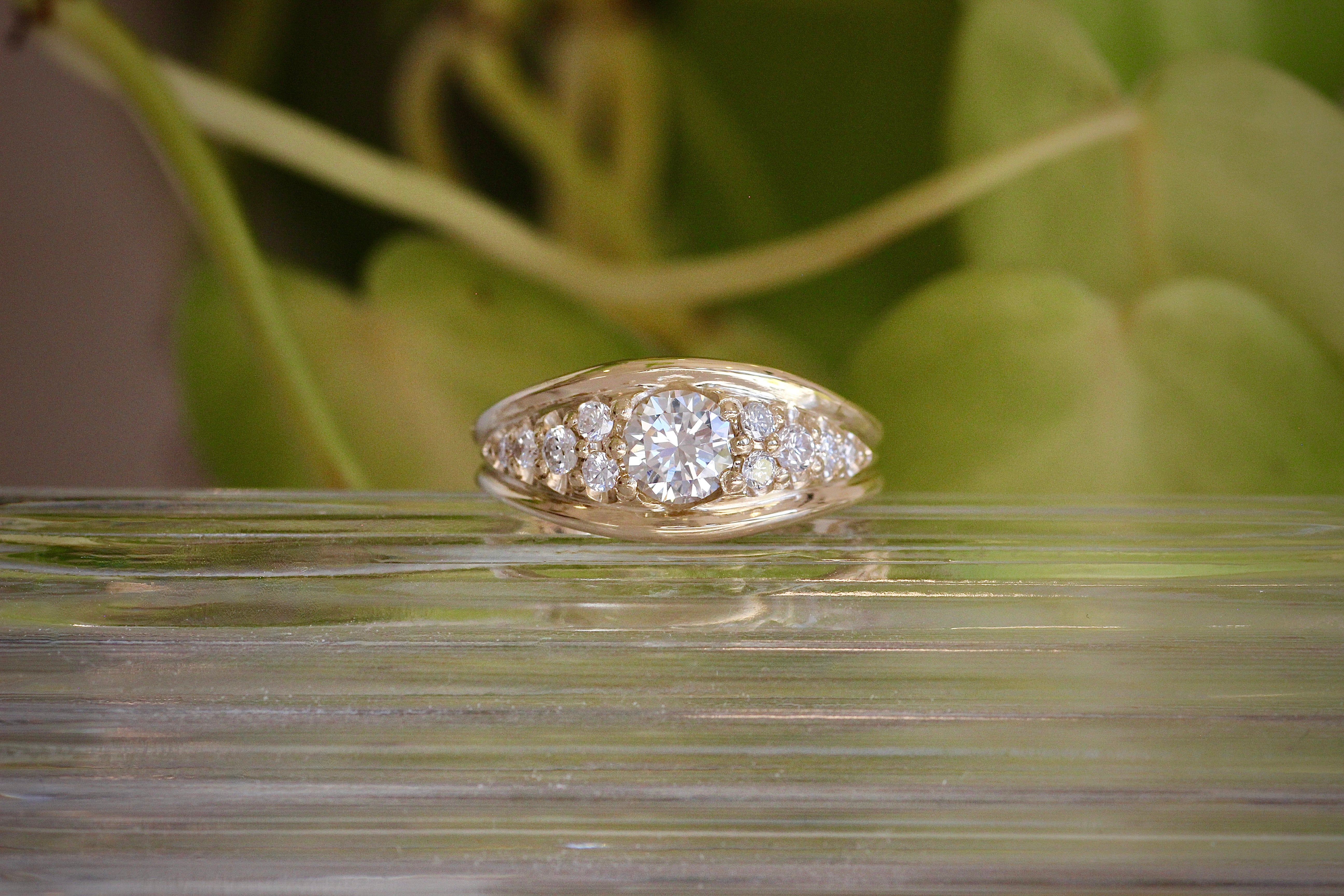 Front view of Caitlin + Daniel's custom ring by Goldpoint Jewelry in Greenpoint, Brooklyn.