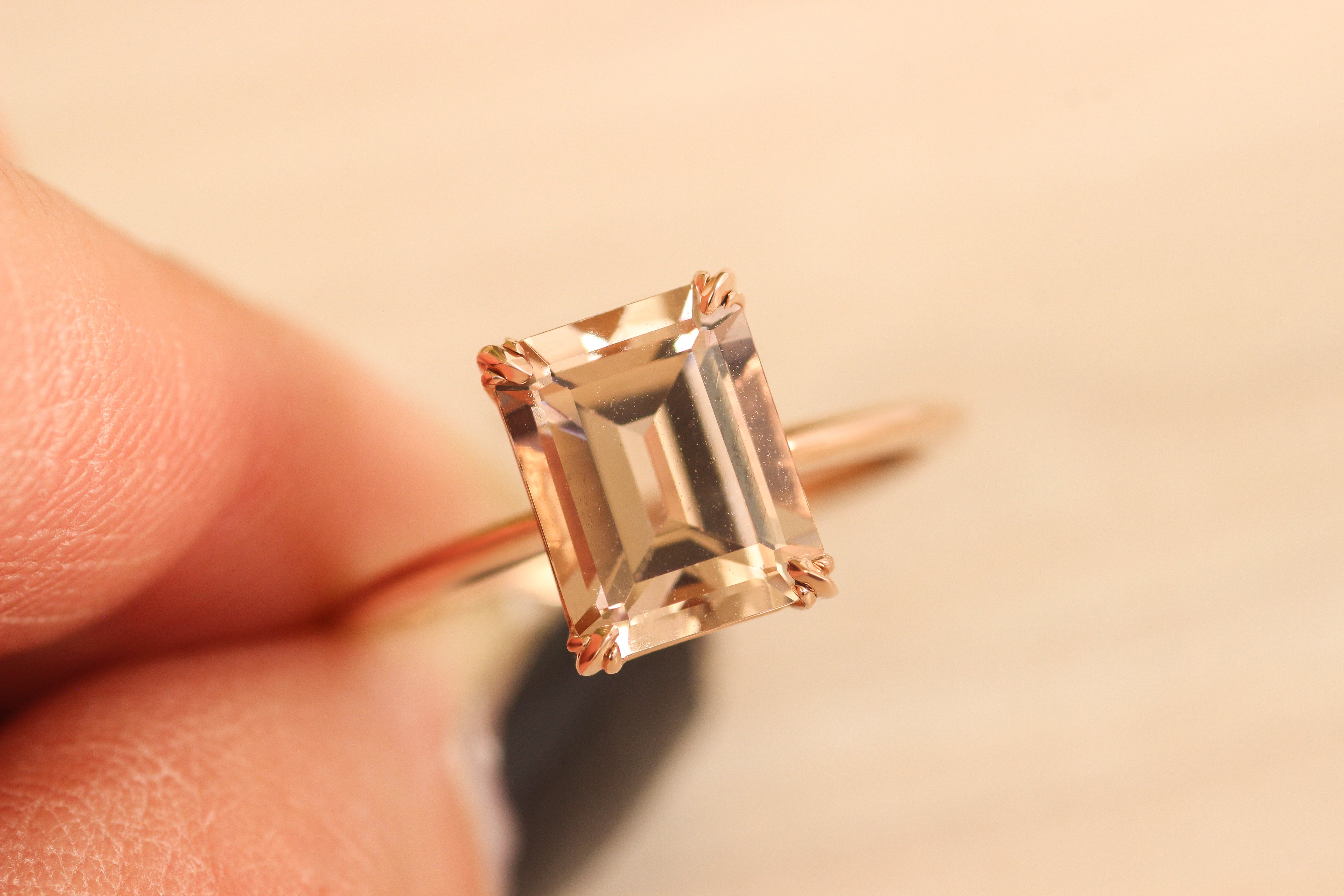 Close view of Analeigh's's custom engagement ring by Goldpoint Jewelry in Greenpoint, Brooklyn.