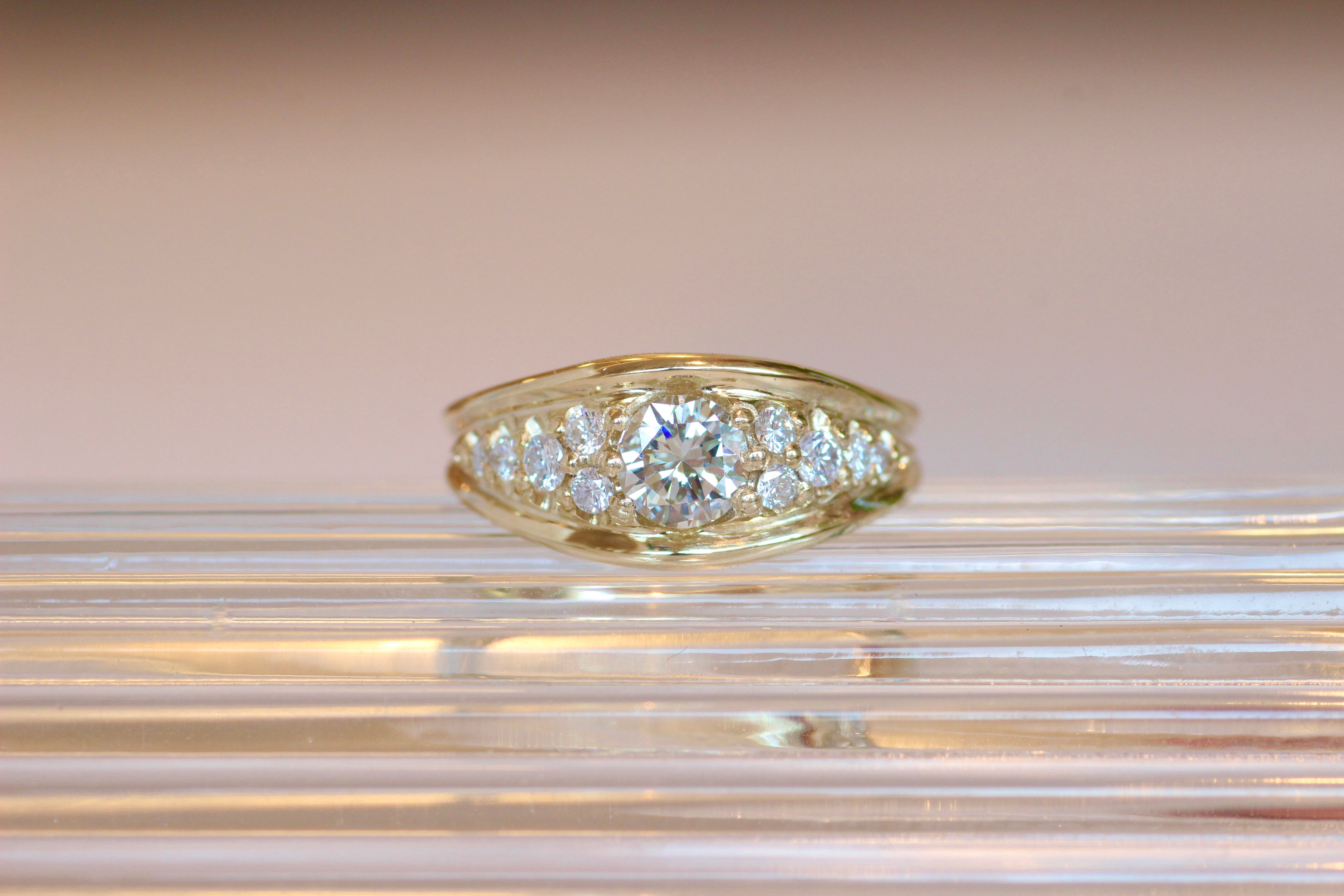 Close view of Caitlin + Daniel's custom ring by Goldpoint Jewelry in Greenpoint, Brooklyn.