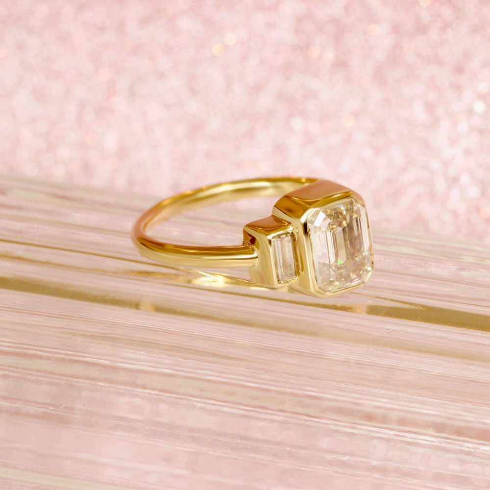 Side view of Lydia + Vini's custom ring by Goldpoint Jewelry in Greenpoint, Brooklyn.