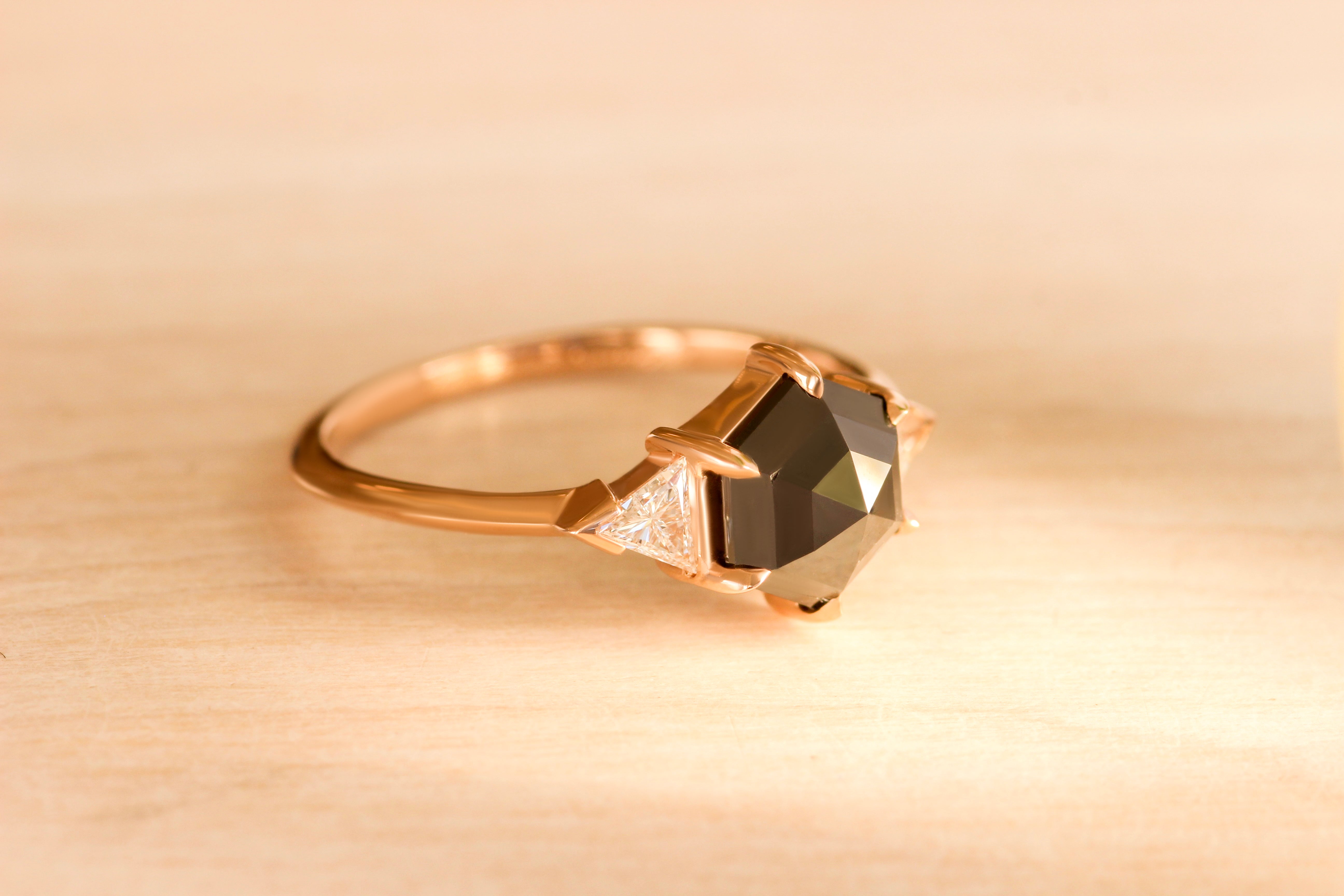 Side view of Jordan's custom engagement ring by Goldpoint Jewelry in Greenpoint, Brooklyn.