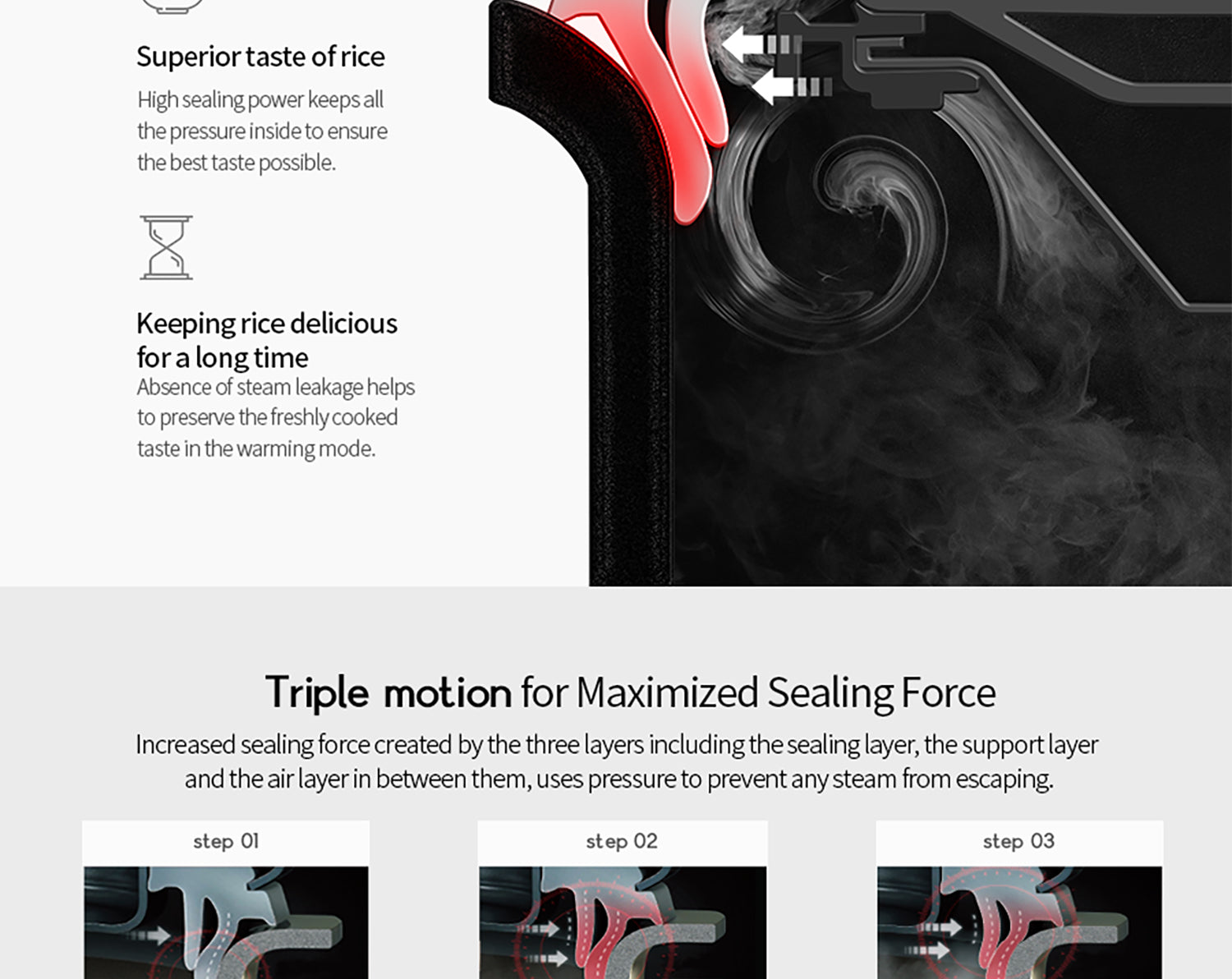 Triple motion for maximized sealing force