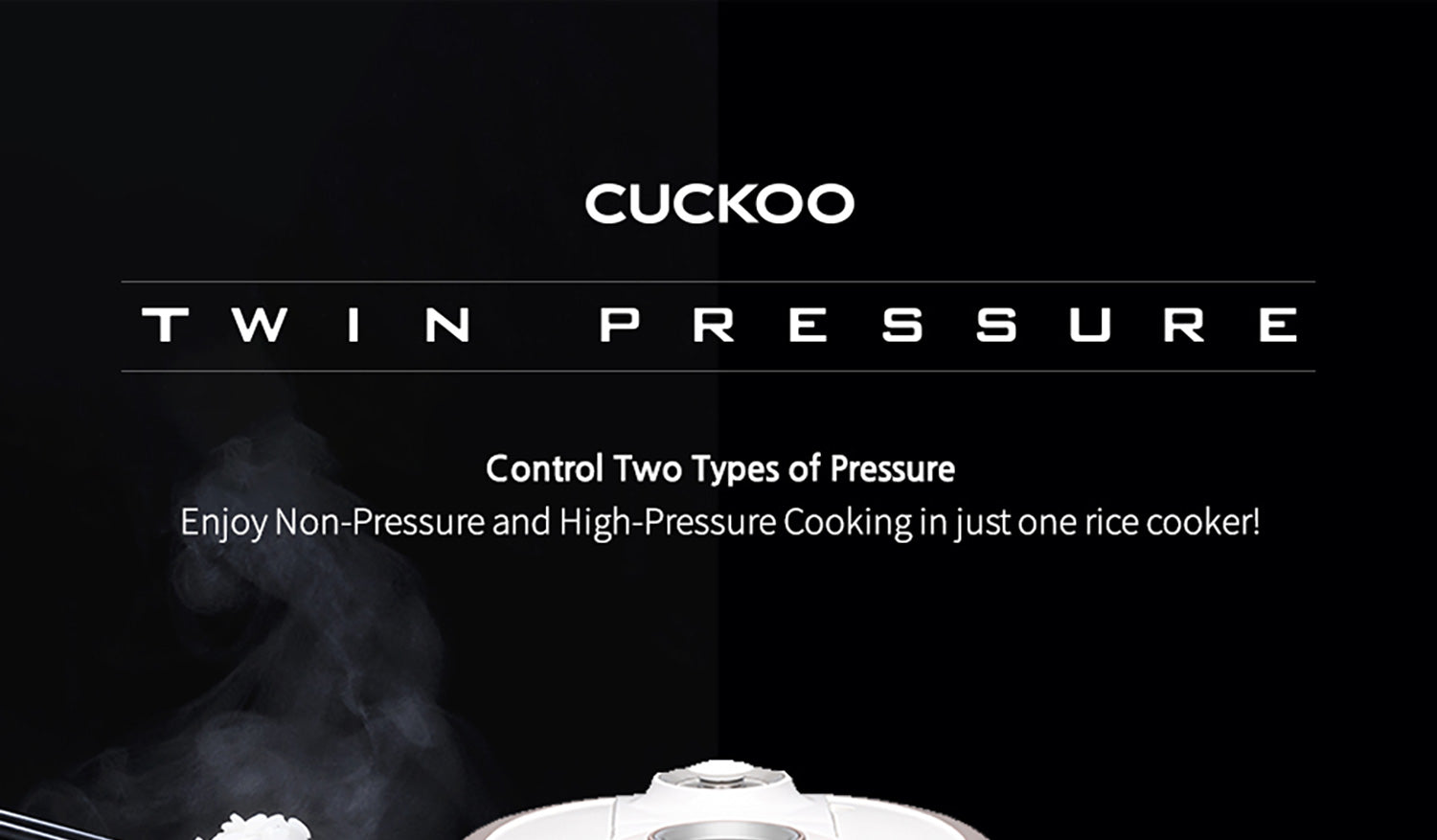 White 6-Cup HP Twin Pressure Rice Cooker accentuating the twin pressure function