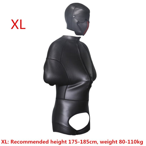 Rubber Open-Seat Body Suit,Crotchless Pants Arm Bondage Set Enclosed S image