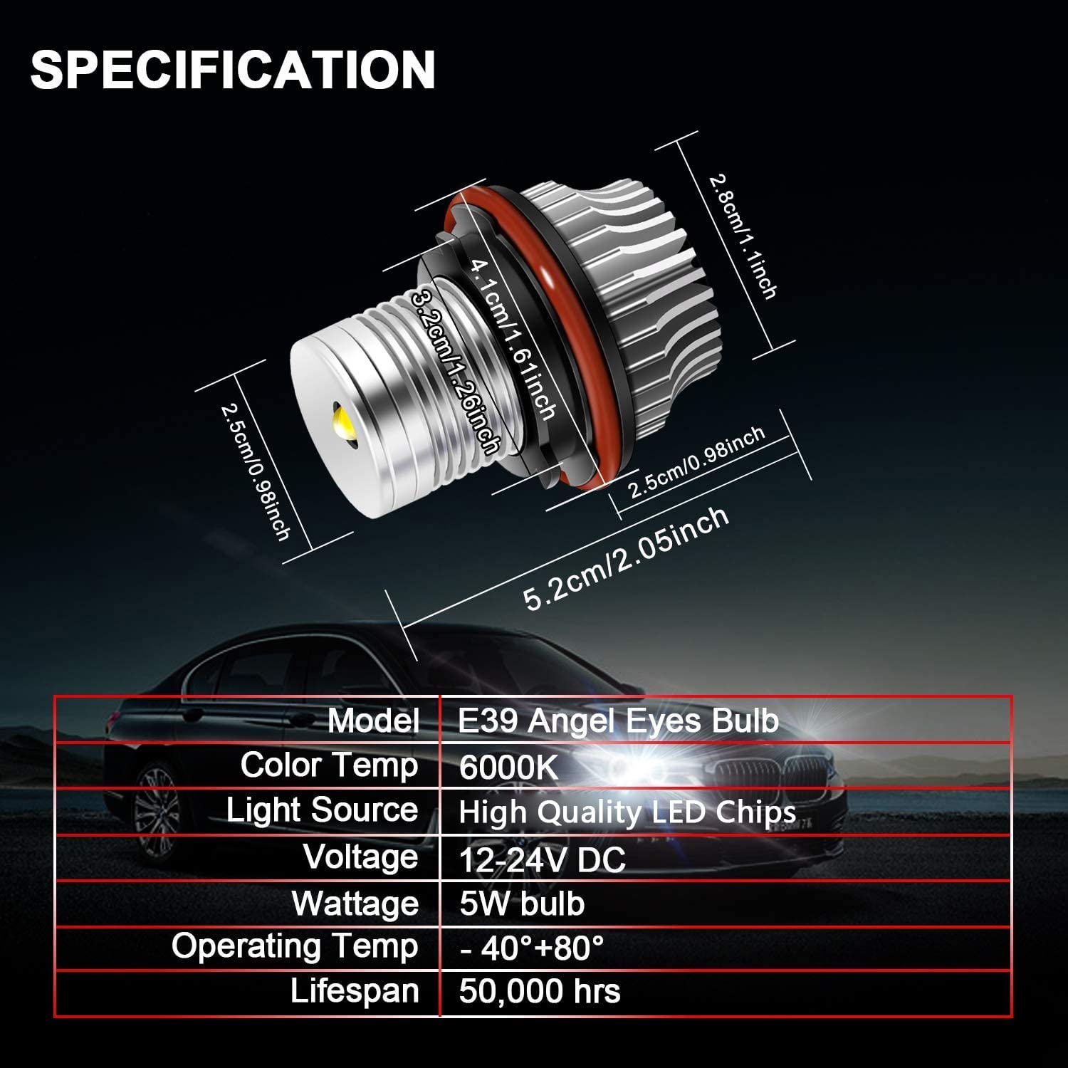 10W LED Angel Eyes Bulbs Halo Ring Marker Headlight Lights 6000K White for BMW E39 01-03, E60 E61 E63 E64 04-07