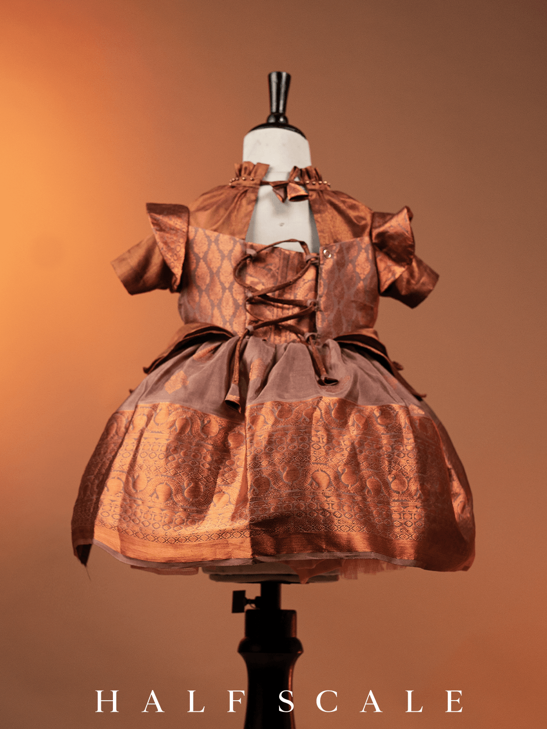 Copper Double Sleeve Kanjivaram Silk Gown Clothing Half Scale