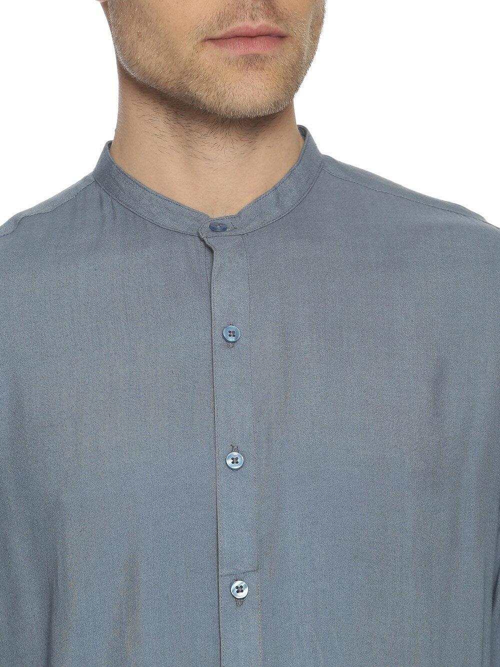 Rayon Pigeon Blue Ultra Soft Skinny Fit Full Sleeve Shirt WeaversKnot 