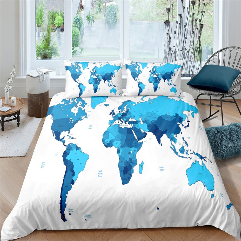 world map bed sheet