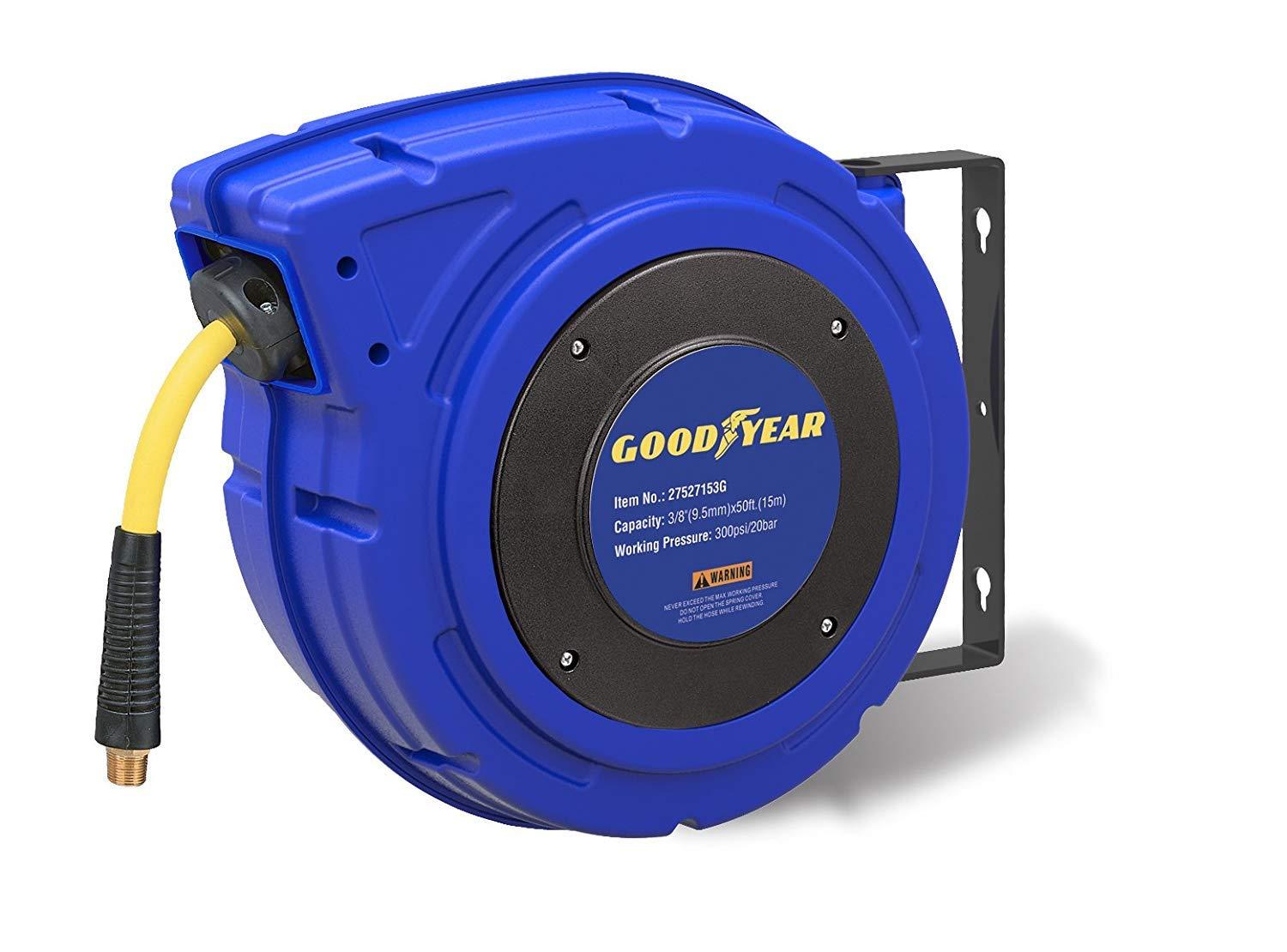 Goodyear 300 PSI 3/8 OD x 50' Industrial Retractable Rubber Air Hose Reel New L815153G