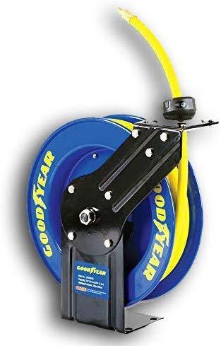 Goodyear Air Hose Reel Retractable 9.5mm x 20m Hybrid Polymer Hose Max  20BAR Commercial Polypropylene Construction w/Lead-in Hose and PVC Handle