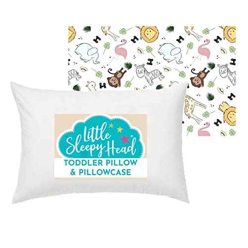 Toddler Pillow with Toddler Pillowcase (Safari) - Soft Hypoallergenic - Best Pillow for Kids! Better Neck Support and Sleeping! Better Naps in Bed, a Crib, or at School! Makes Travel Comfier!