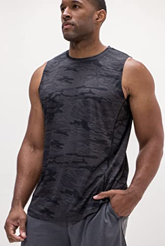 DEVOPS 3 Pack Men's Muscle Shirts Sleeveless Dri Fit Gym Workout Tank Top (X-Large, Black/Camo Black/Navy)