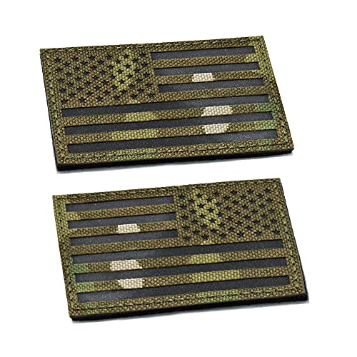 U-LIAN 2x3.15 Inch Multicam IR Infrared US USA American Flag Patch Tactical Vest Patch Hook-Fastener Backing (Forward+Reversed)