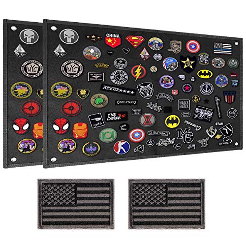 IronSeals Tactical Board Patch Organizer Holder Display with Loop Surface, Steel Ring and Flag Patch (2 Pack - S: 60 x 45 cm/ 23.6" x 17.7", Black + Flag Patch)