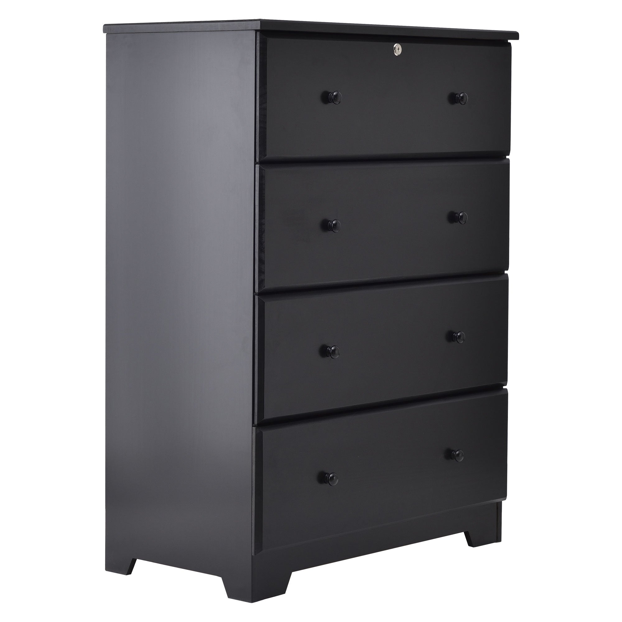 Color_Black | Isabela Solid Pine Wood 4 Drawer Chest Dresser