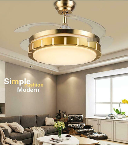 Gold Ceiling Fans 3-Color LED Light Chandelier Lamp