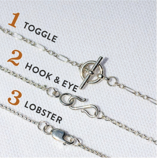 Clasp Options for Waystone. Toggle, Hook and Eye, and Lobster