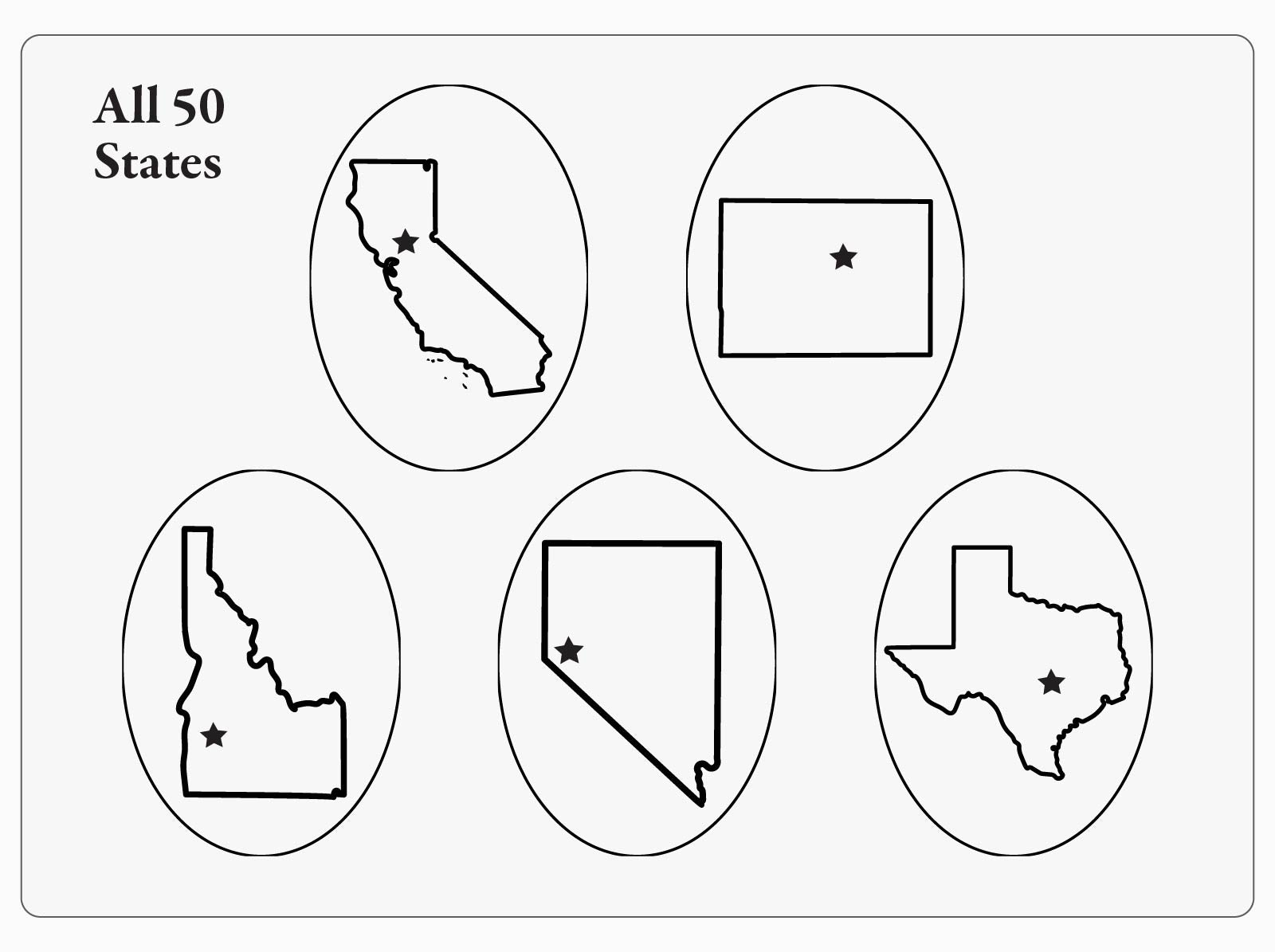 Graphic showing 5 art options with U.S. state illustrations