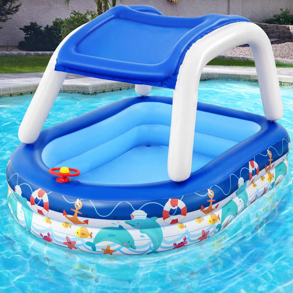 inflatable lounge pool with sunshade canopy