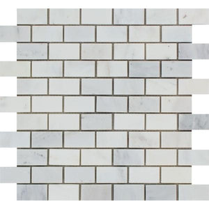 1 x 2 Polished Oriental White Marble Brick Mosaic Tile