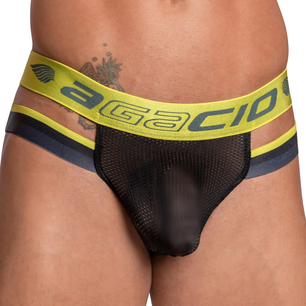 Agacio AGK029 Waist Support Fishnet Pouch See-thru Mens Thong Underwear Spangla