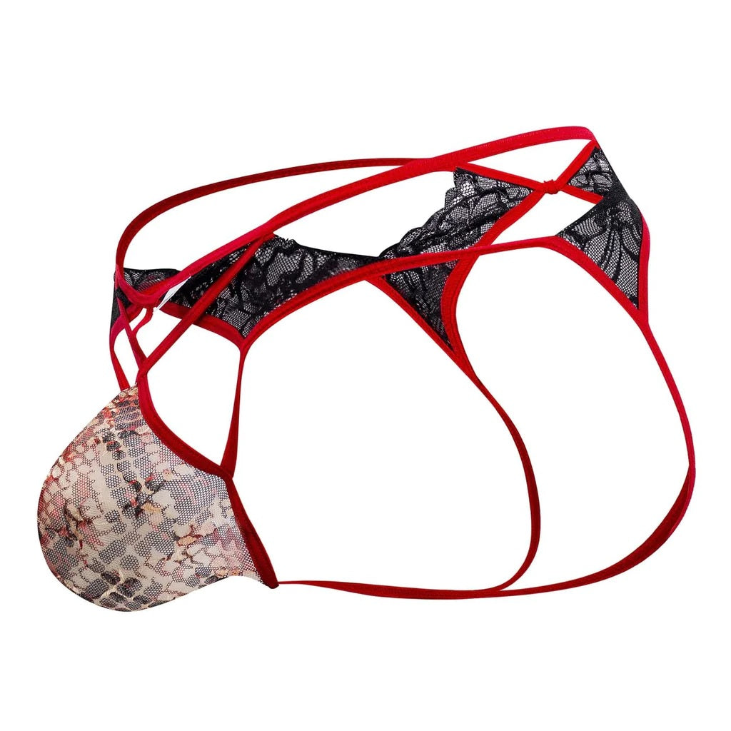 CandyMan 99663 Edgy Lace Jockstrap Red Printed Mens Lingerie Spangla