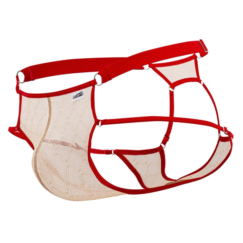 CandyMan 99730 Lace Jockstrap Beige-Red Mens Underwear Spangla