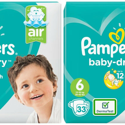 66 x Pampers Baby Dry Size 6 Nappies Essential Pack with Air Channels, 13-18 kg