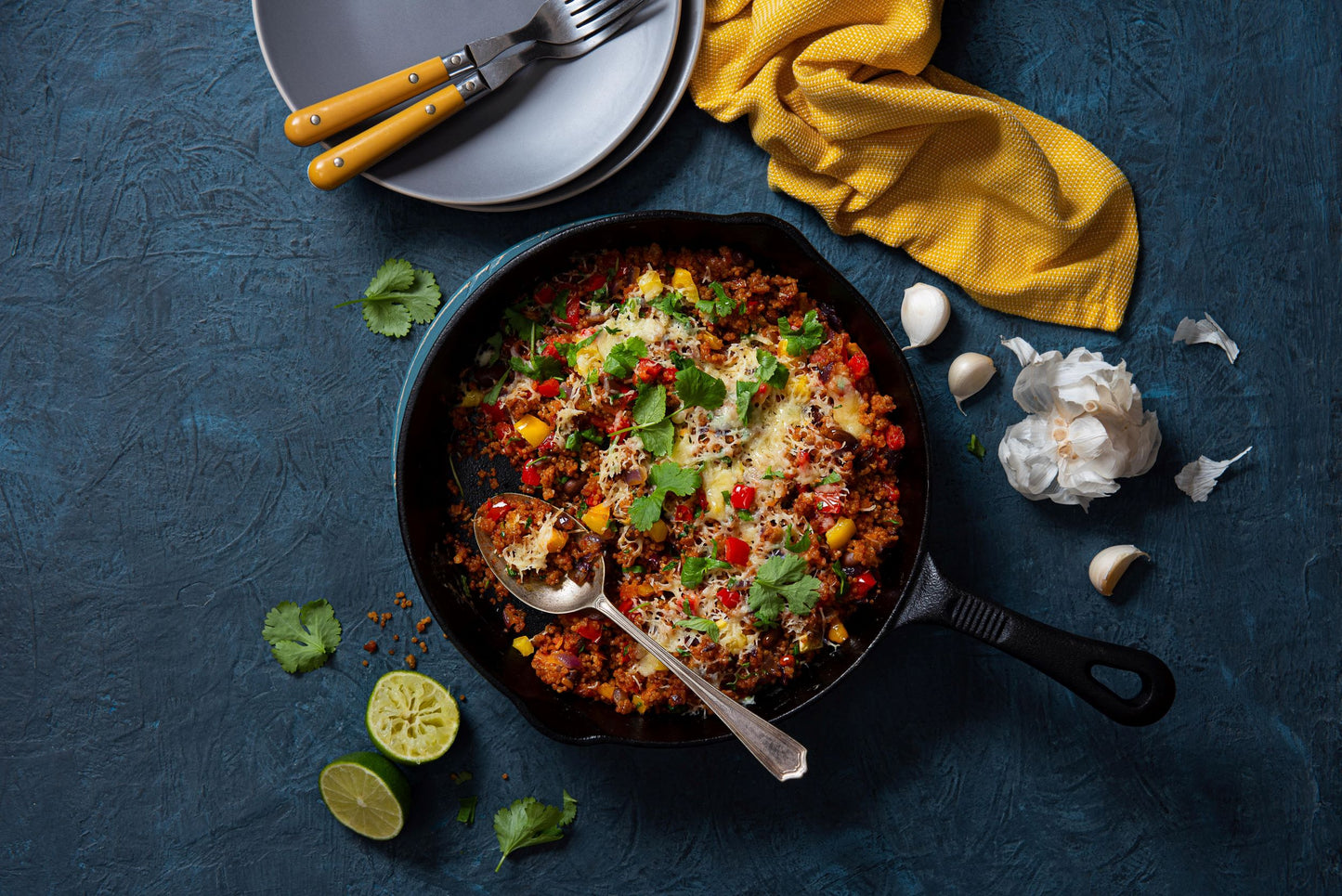 Pan of Spanish Style Quinoa and cheese bake