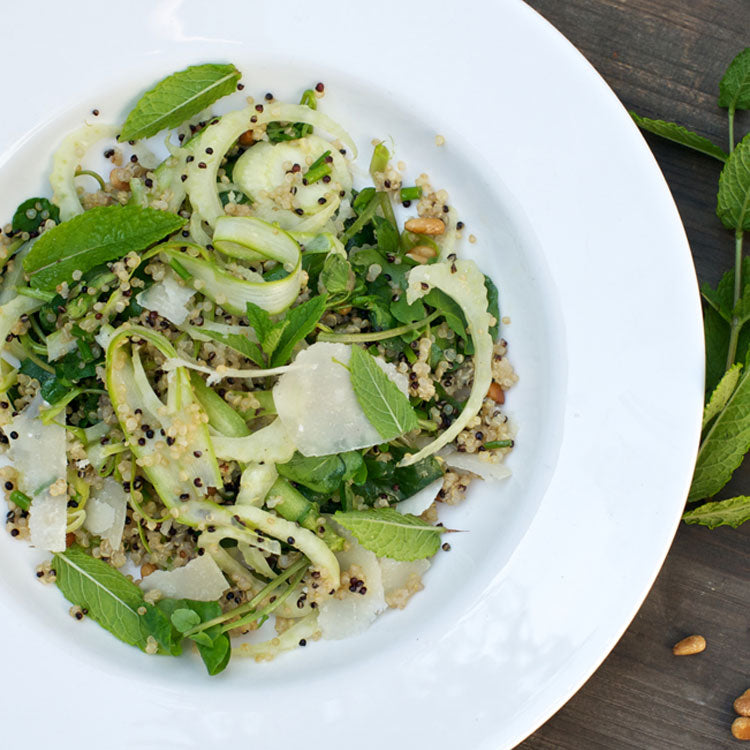 plate of asparagus, fennel bulb and quinoa salad