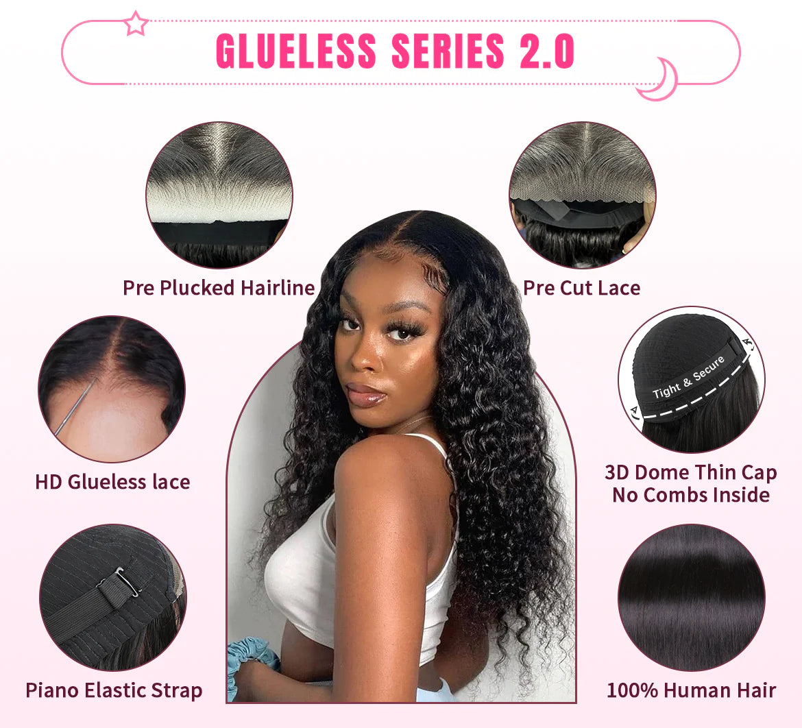 13x4 HD Glueless Lace Front Water Wave Wig Human Hair Wet & Wavy Look ...