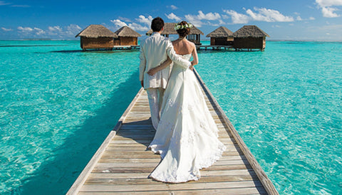 couple on honeymoon, wedding hair