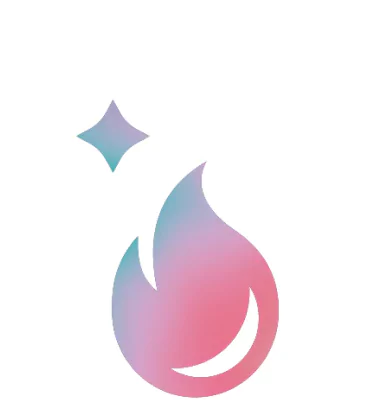 Gradient flame logo with a star above.