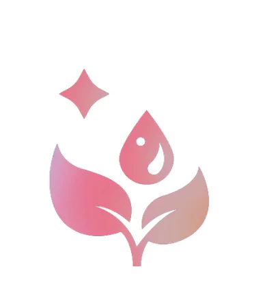 Stylized leaf and water droplet icon with a sparkling star.