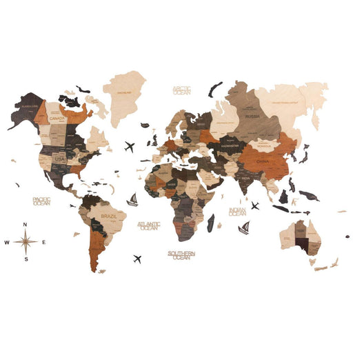 Premium Wall Decor 3D Wooden World Map with Pins