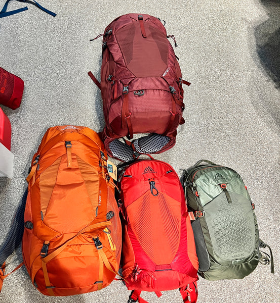 backpacks laid out on the floor