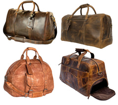 different styles of leather duffel bags