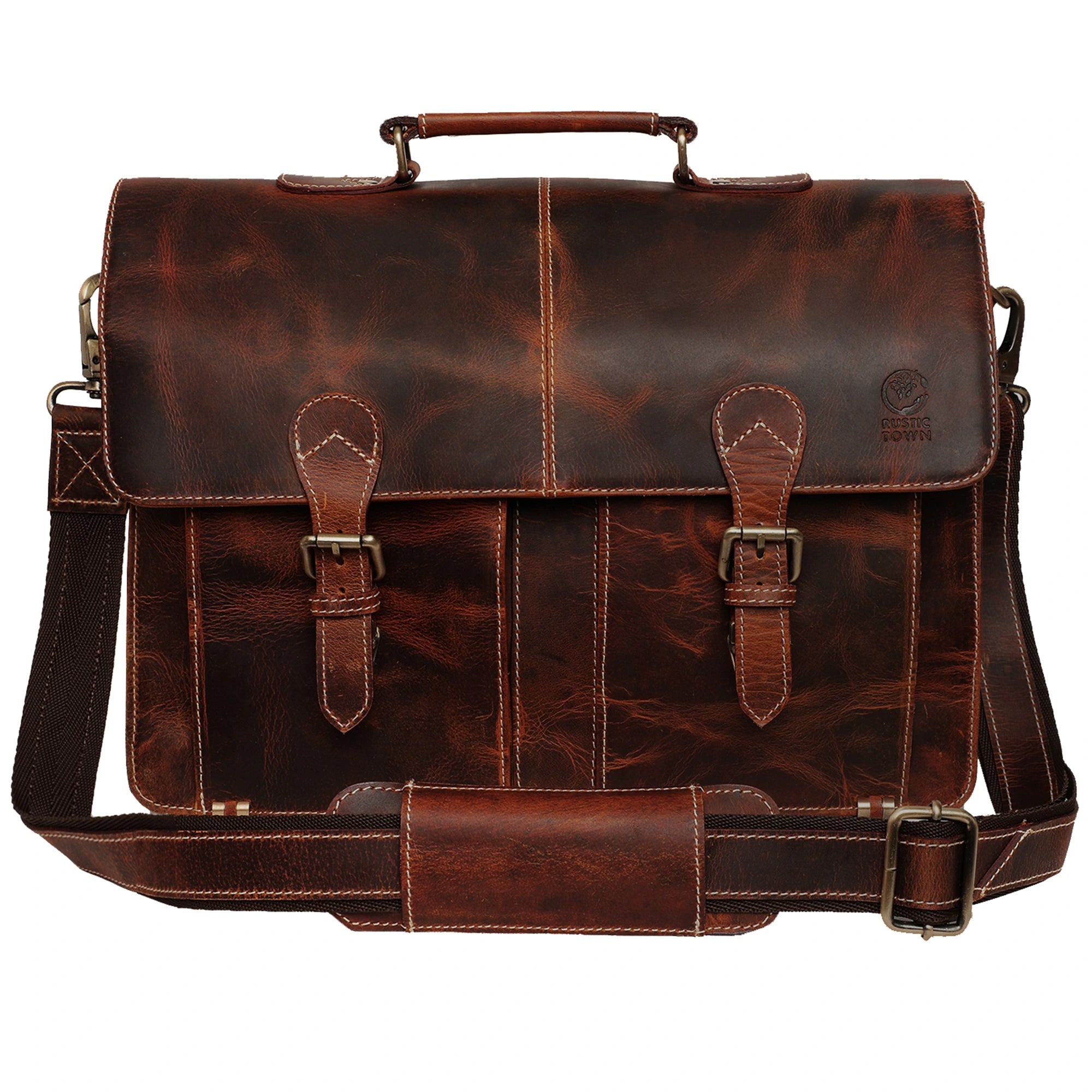 Wayne Premium 16" Leather Satchel Office Laptop Bag (Walnut Brown)